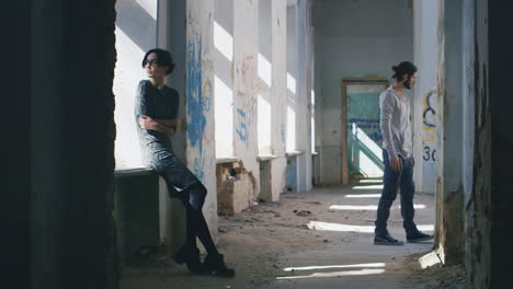 Young Couple In An Abandoned House The Concept Of Family Problems Depression Bankruptcy Job Loss