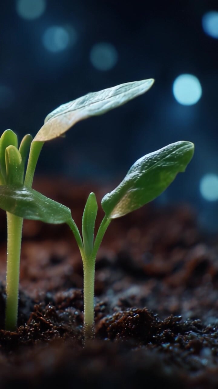 Close-up of Young Green Plant Sprout Growing in Soil