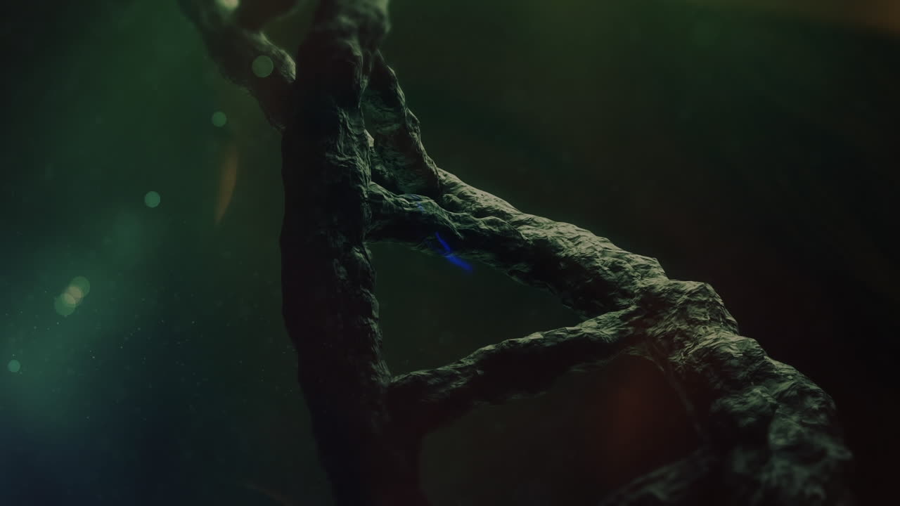 어두운 배경 위에서 회전하는 dna 문자열의 애니메이션