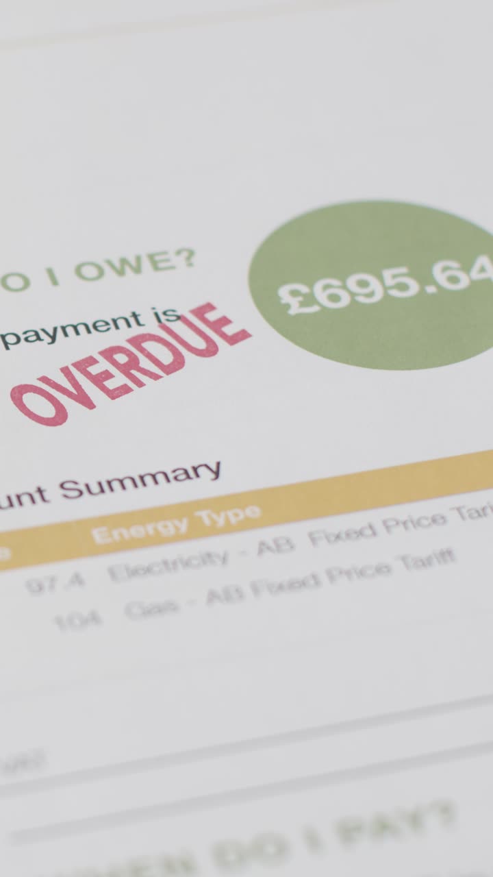 Close Up Vertical Video Of Overdue UK Bill For Energy Thrown On Table