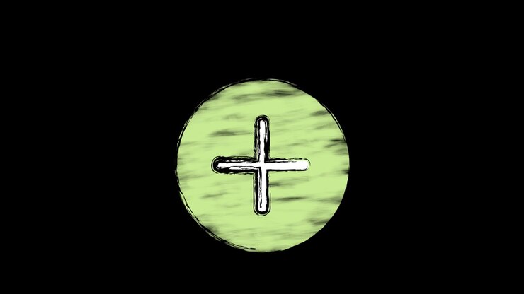 Segno più verde animato disegnato a mano in un cerchio