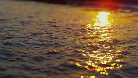 vista de cerca de un paisaje marino inspirador con hermosas olas del océano que reflejan la puesta de sol