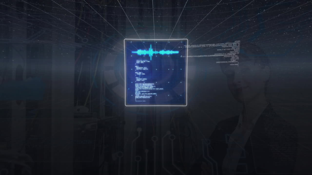 animacja przetwarzania danych cyfrowych na ekranie na czarnym tle