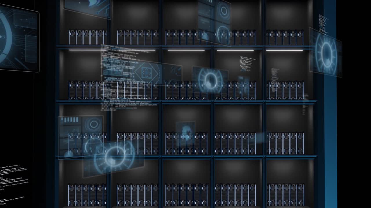 animación del procesamiento de datos a través de servidores informáticos