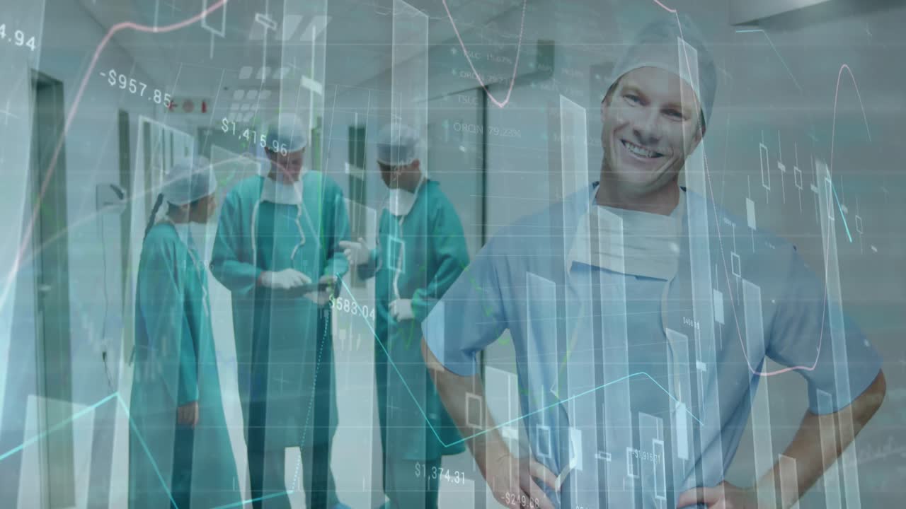 Animatie van financiële gegevensverwerking door verschillende artsen