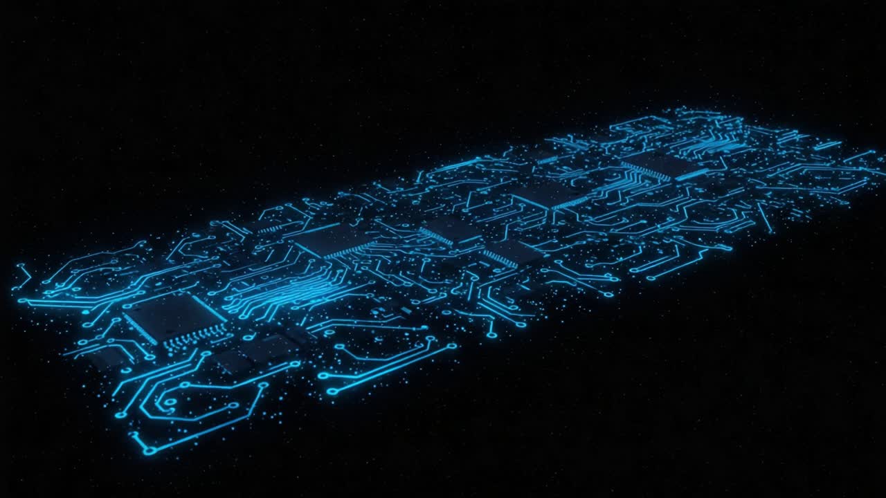 A Stunning Visual Journey Through a Neon Circuit Board, Showcasing the Intricate Patterns and Design of Modern Technology in Brilliant Blue Hues Against a Dark Background