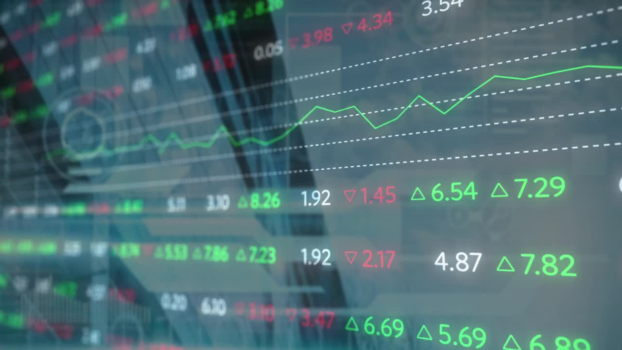 animación del procesamiento de datos sobre un edificio moderno
