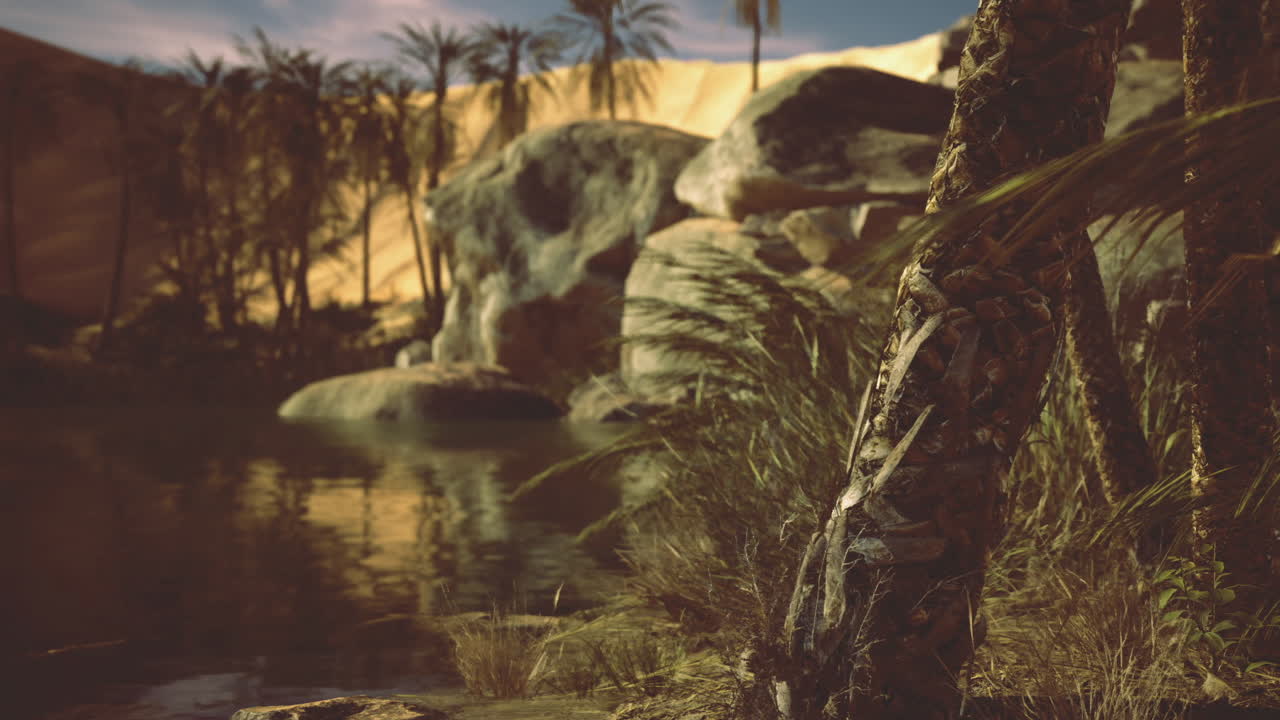 Remote desert refuge characterized by weathered rocks and peaceful stillness