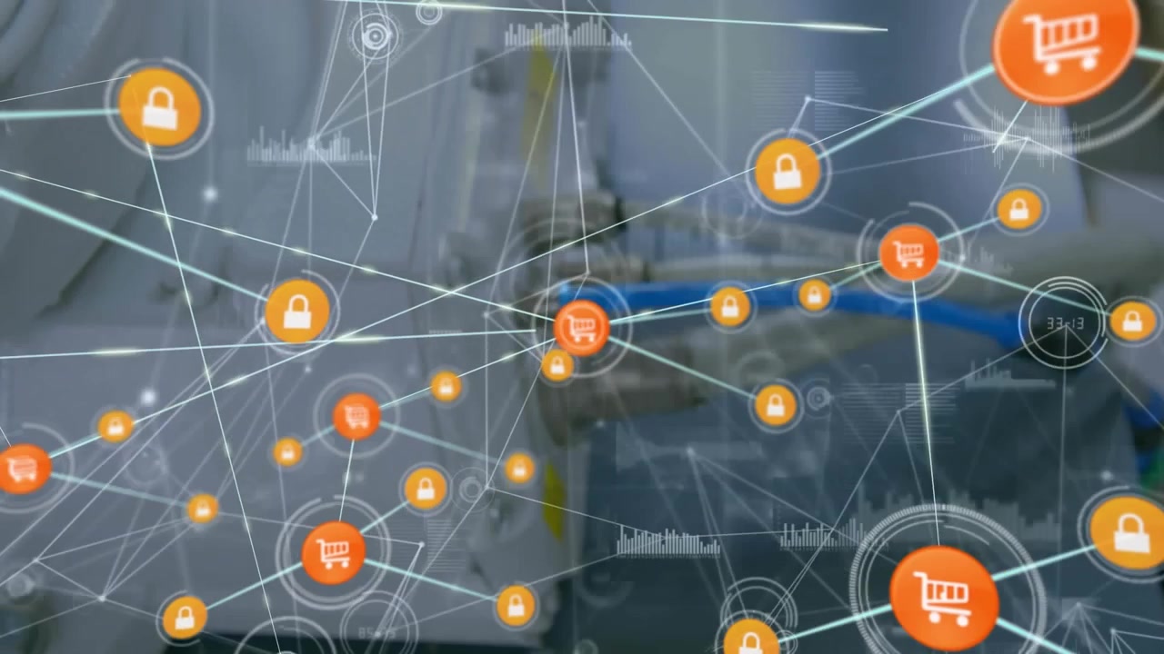 Animazione di una rete di connessioni con icone.