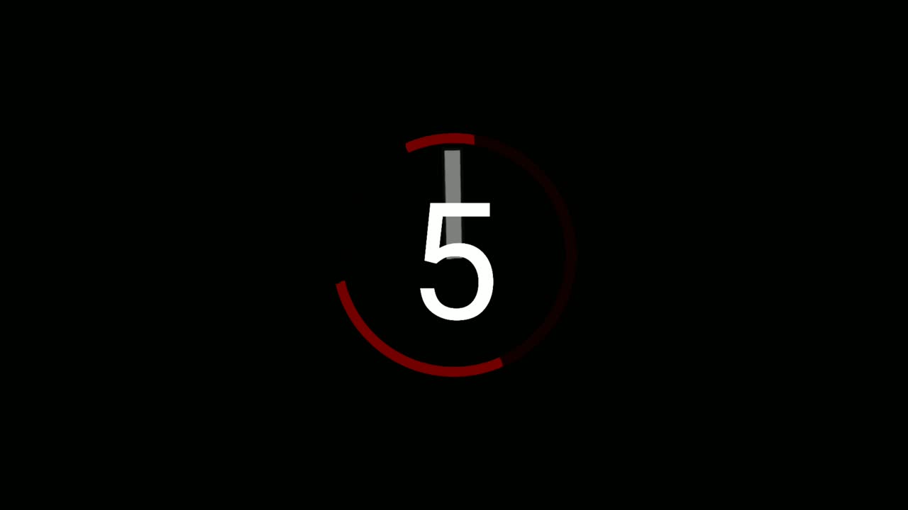 Countdown cartoon animation number 10 to 1 in colorful rotating circle on black background