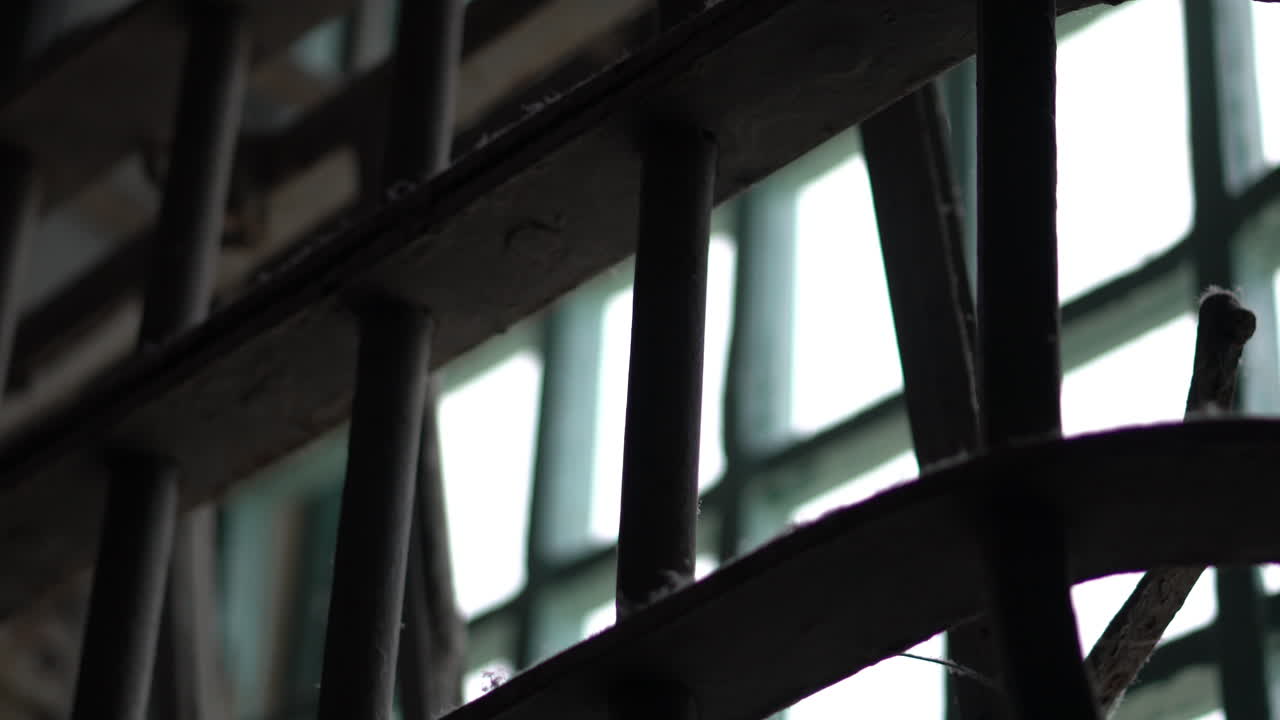 Alcatraz Prison Details, Dusty Metal Bars on External Window, California USA