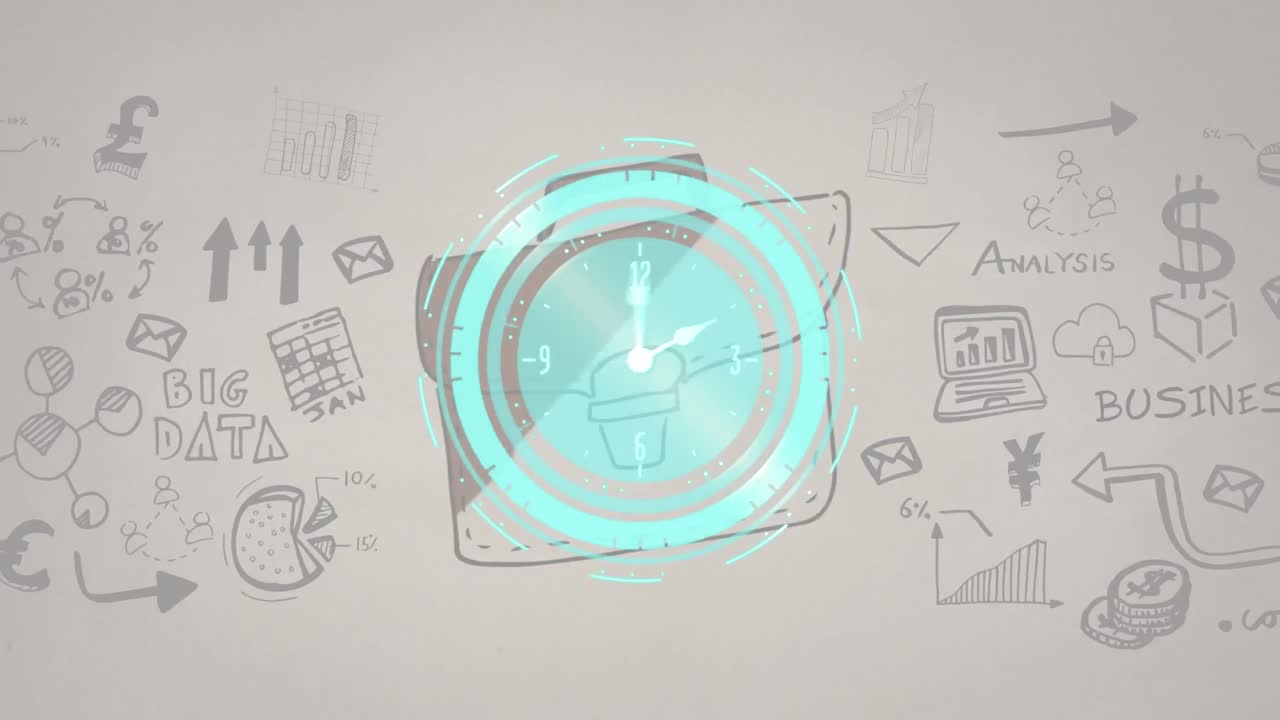 비즈니스 아이콘의 애니메이션 시계 위로 이동