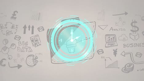 Animation-of-business-icons-over-clock-moving