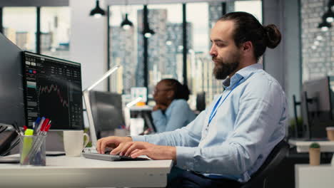 sad portfolio manager in office dejected by negative investment returns