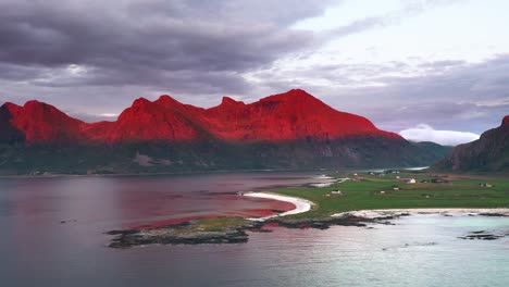 incredible sunset colors on the mountains in lofoten