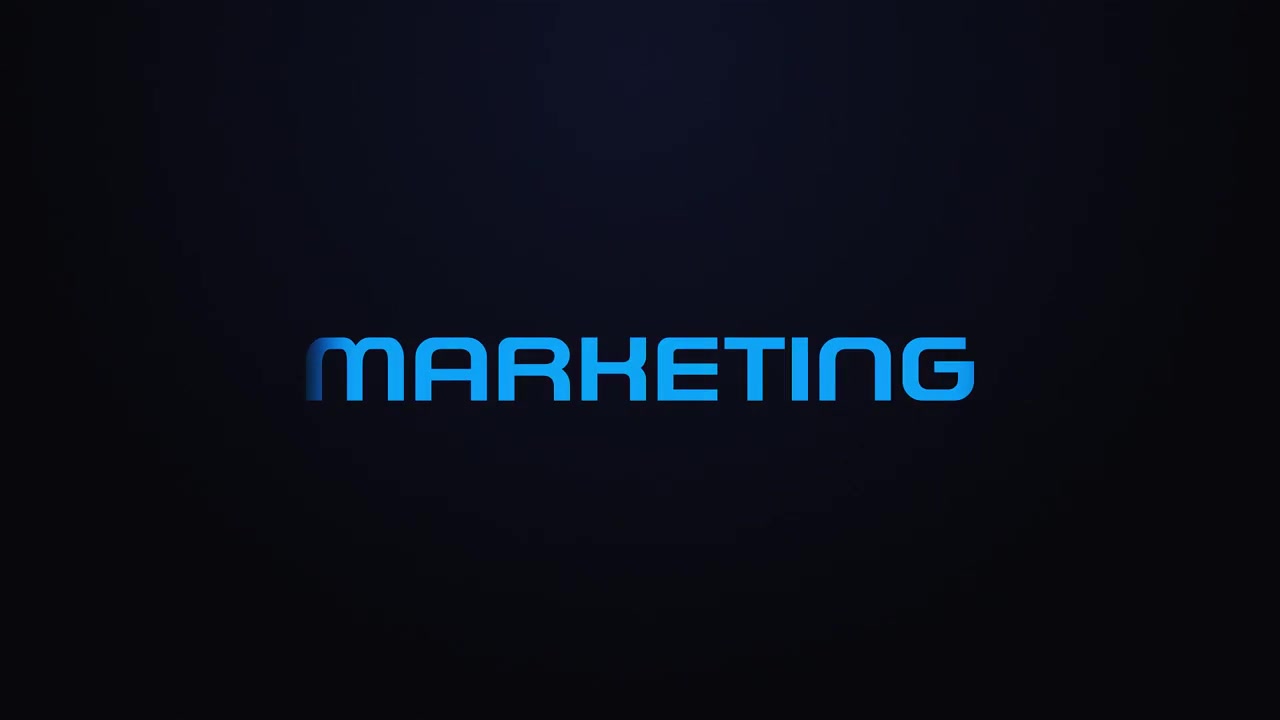 Glowing explosion MARKETING text reveal blue and pink