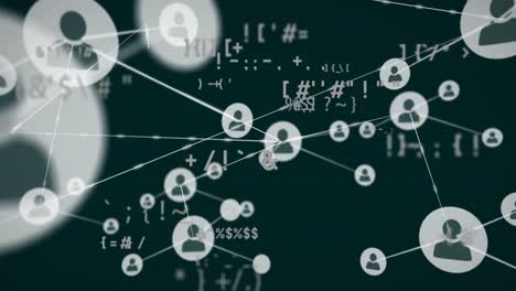 animación de los iconos de perfiles conectados a través de caracteres especiales de la computadora