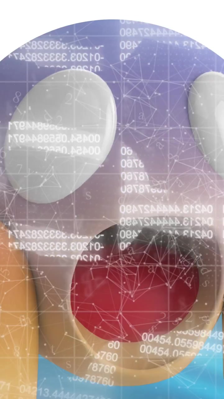 Animation of emoji icons over data processing and networks of connections