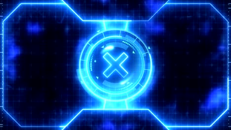 animación de bucle de juego deportivo futurista. contra fondo de lucha. pantalla digital de neón de radar. marca de objetivo x. elemento de interfaz de control de juego. competición deportiva de lucha de batalla.