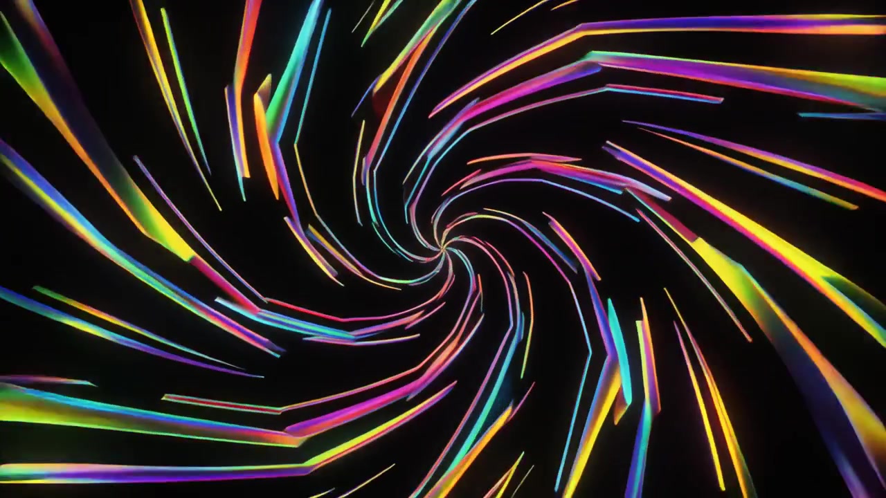 Strisce di luce arcobaleno astratte rotanti in un tunnel a spirale