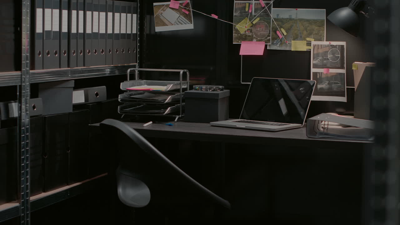 Detective's Office with Organized Files and Investigation Materials