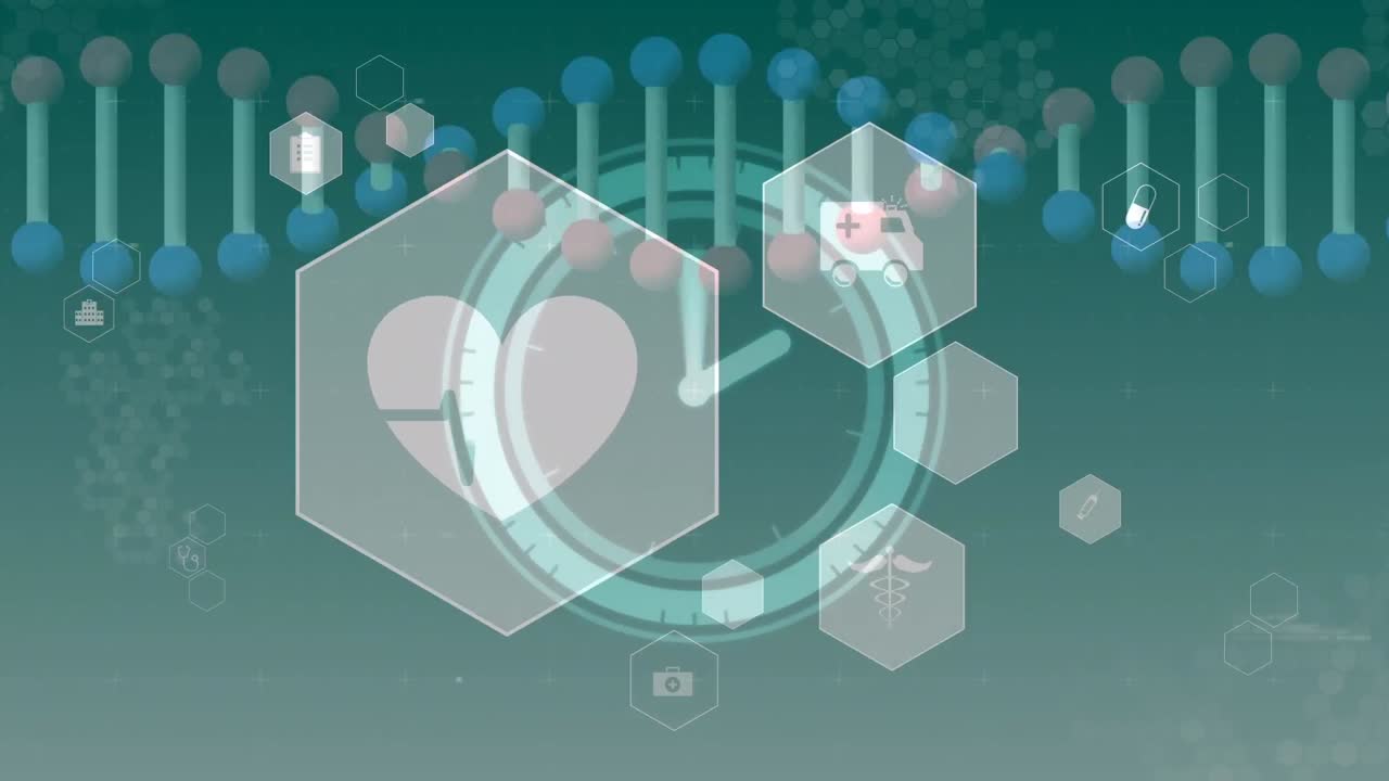 dna 스트랜드와 데이터 처리에 대한 의료 아이콘의 애니메이션