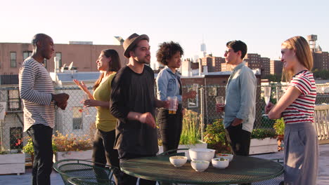 adult friends at a party on a new york rooftop