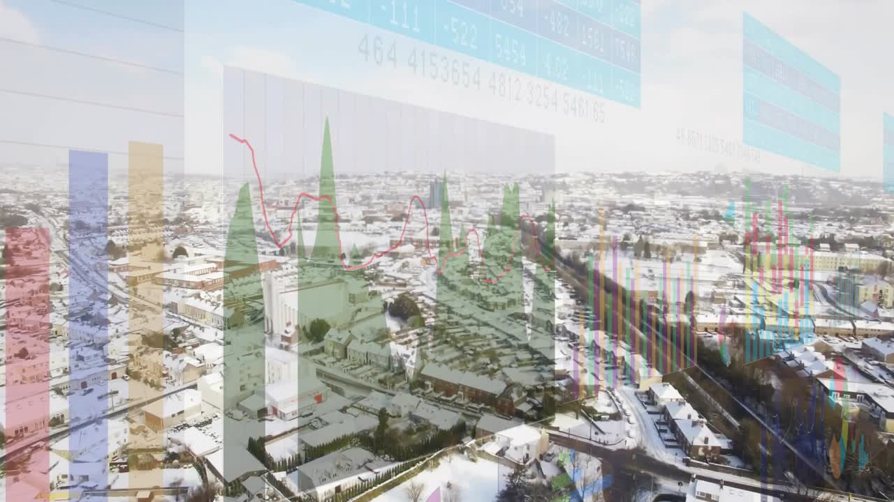Data on päivitetty. Animoidut kaaviot peittävät lumikaupunkia, panoraamakuvaus oikealle paljastaa rautatietrendit