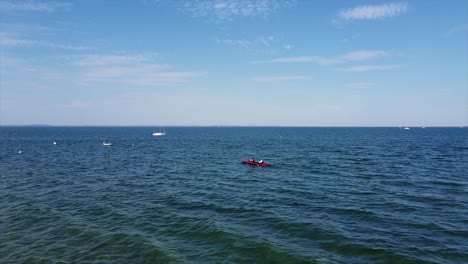 aerial tourists kayaking, paddling on the baltic sea