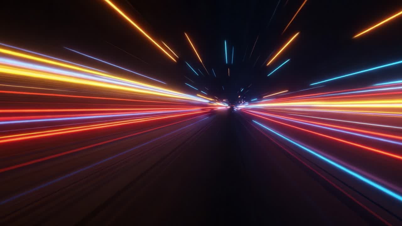 Dynamic Motion Capture of Blurred Lights in a Nightscape, Illustrating the Vibrant Energy of Speed and Movement Through a Tunnel of Light