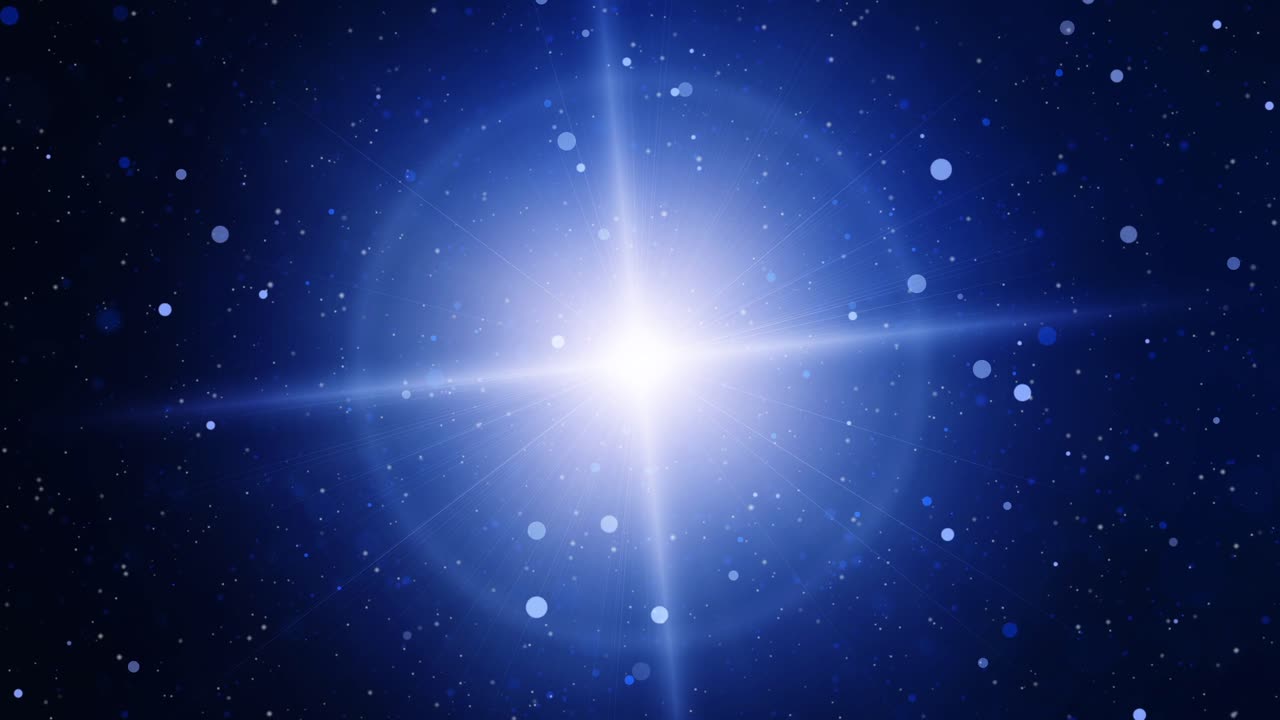 Light in the Dark - Dynamic Blue Starry Background: Glowing Particles and Shimmering Lights Creating a Cosmic Atmosphere - Brilliant Burst of Cosmic Energy