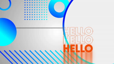 hello text animation over abstract blue and orange geometric shapes