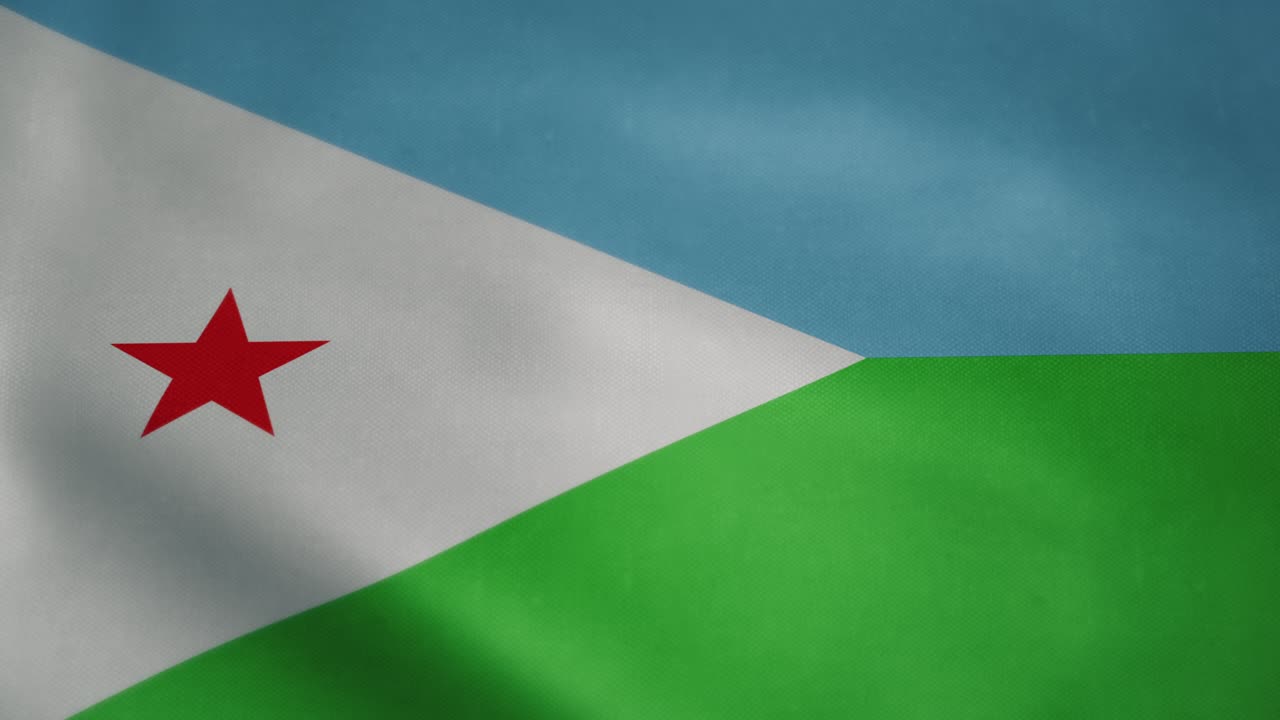 Djiboutis flagg, vifter i sakte film.
