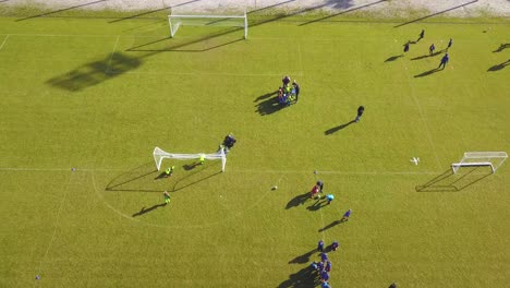 aerial view of youth soccer training