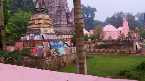 ancient-traditional-buddhist-temple-from-different-angle-at-day-with-flat-sky-video-taken-at-mahabodhi-temple-bodh-gaya-bihar-india-on-Feb-11-2020