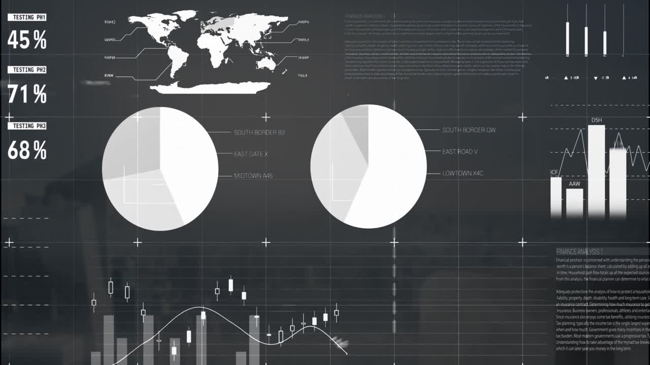 animación de la interfaz infográfica sobre la ciudad moderna contra el cielo