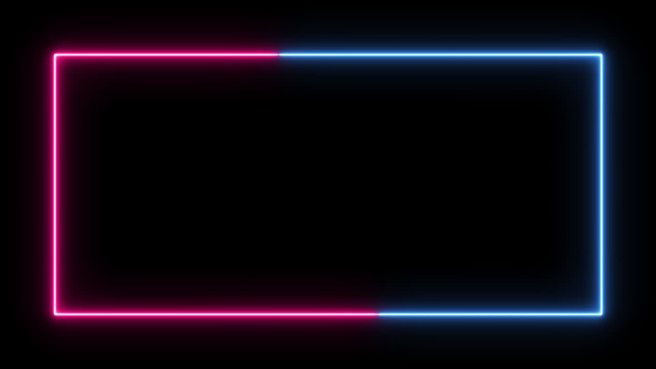 Abstract loop video of blue and red neon lights moving in a rectangle