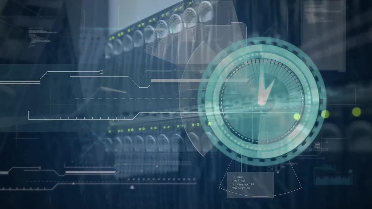 animación del tic-tac del reloj y el procesamiento de datos a través de un servidor informático