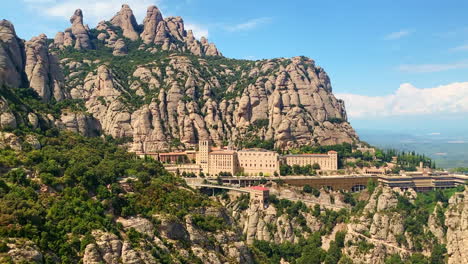 wide-angle view of montserrat showing the monastery from a distance and no people