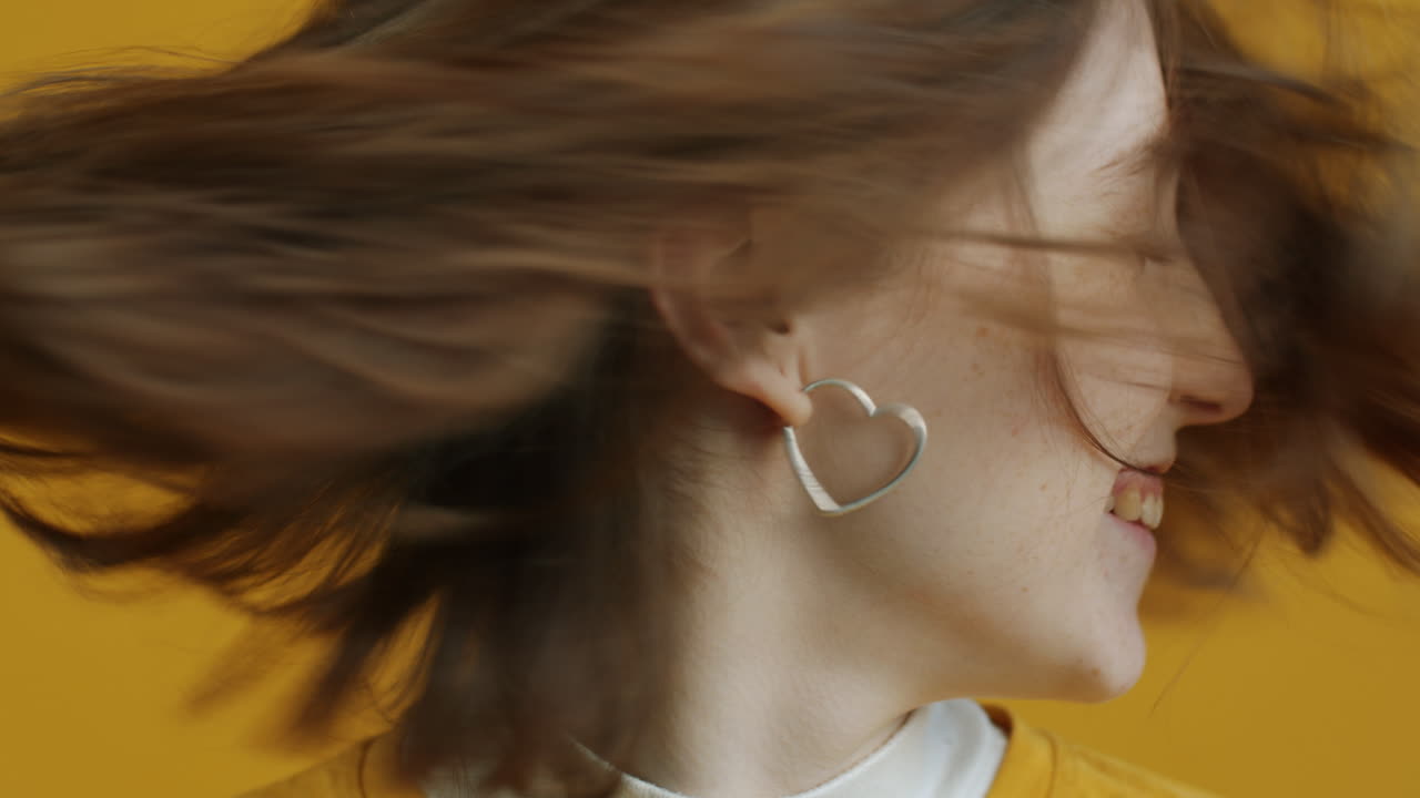 Woman with her hair flying