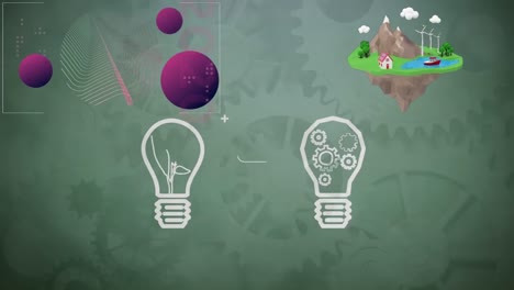 animation of light bulbs and shapes over cogs