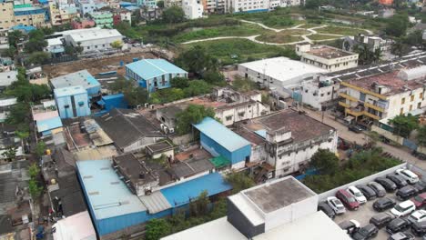 Aerial-Shot-Of-Car-Garage-In-The-Middle-of-City