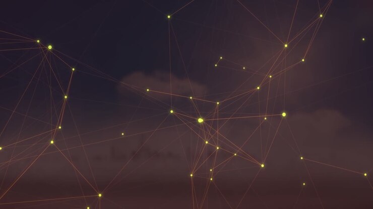 Animation of network of connections over cityscape and sky