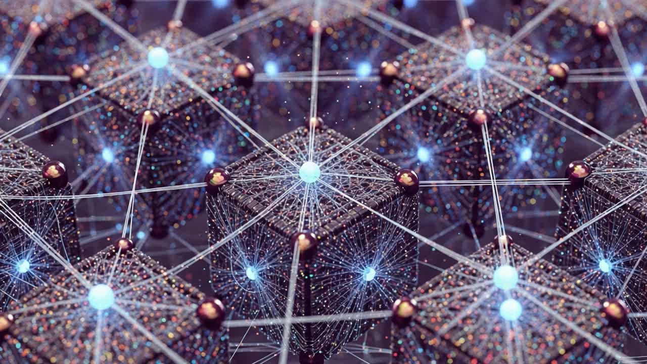 Exploring the Intricacies of a Three-Dimensional Lattice Structure Highlighting Interconnected Nodes and Vibrant Points of Light in a Modern Digital Environment