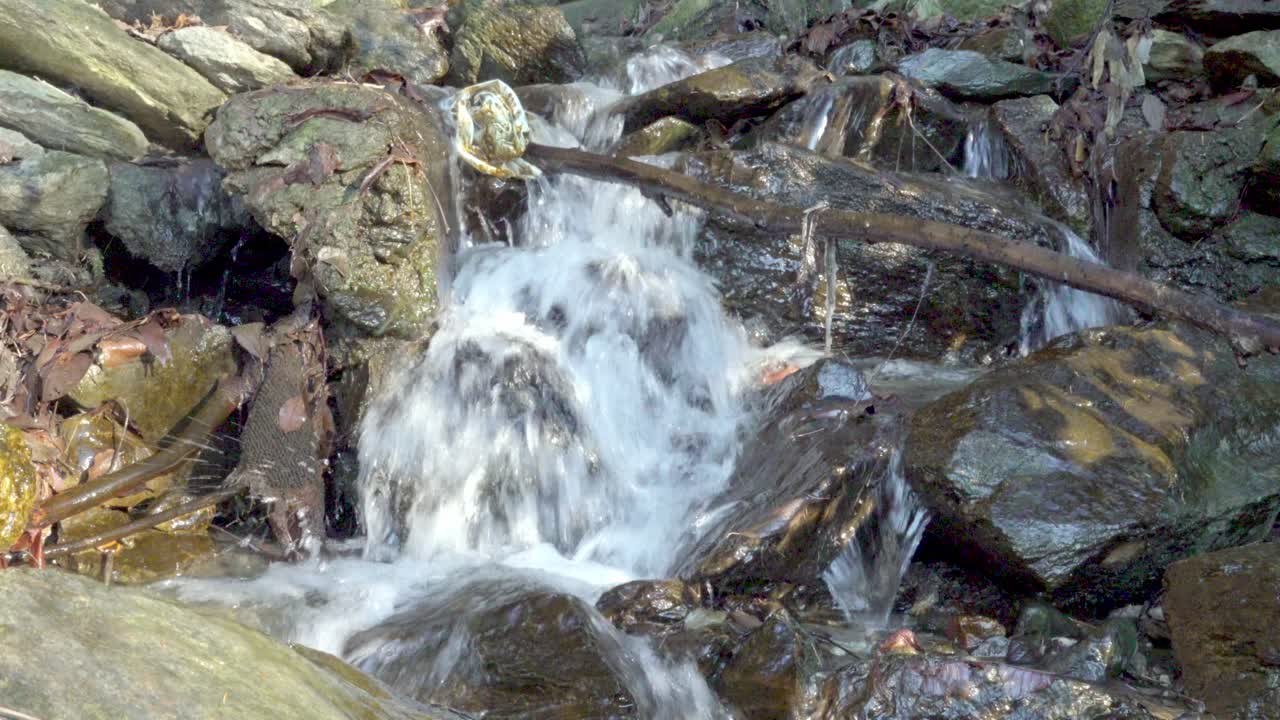 Some litter in a rocky streambed