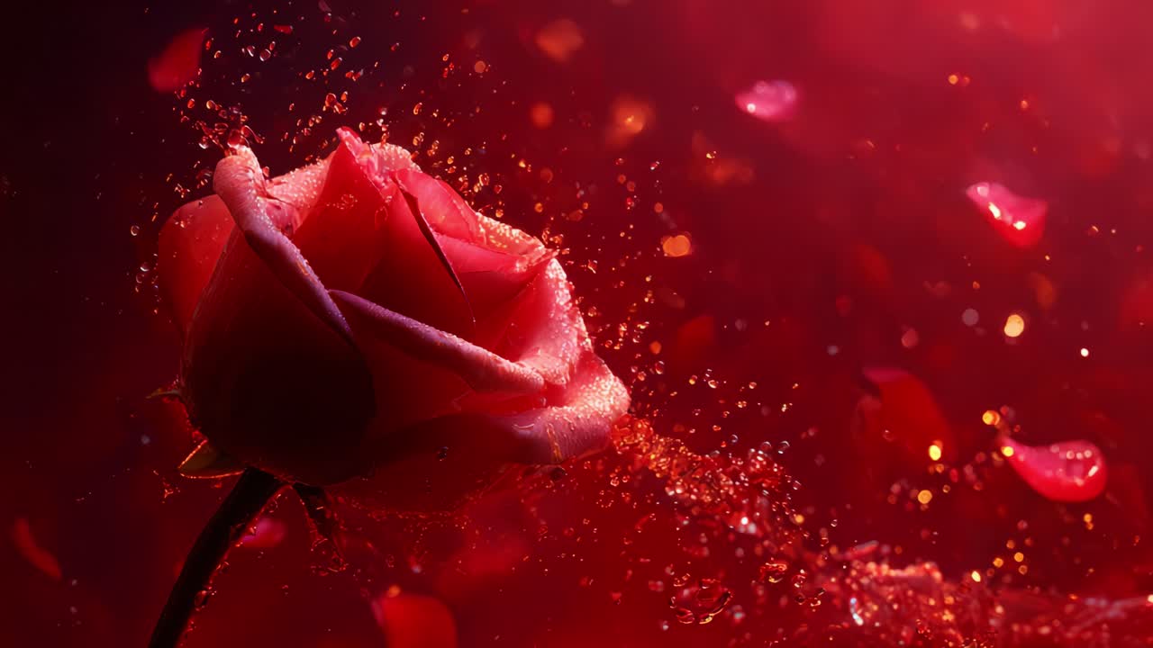 Captivating Rose in Red: A Stunning Visual Journey Through Sparkling Water and Petals, Highlighting the Beauty and Elegance of a Blooming Flower Against a Vivid Backdrop