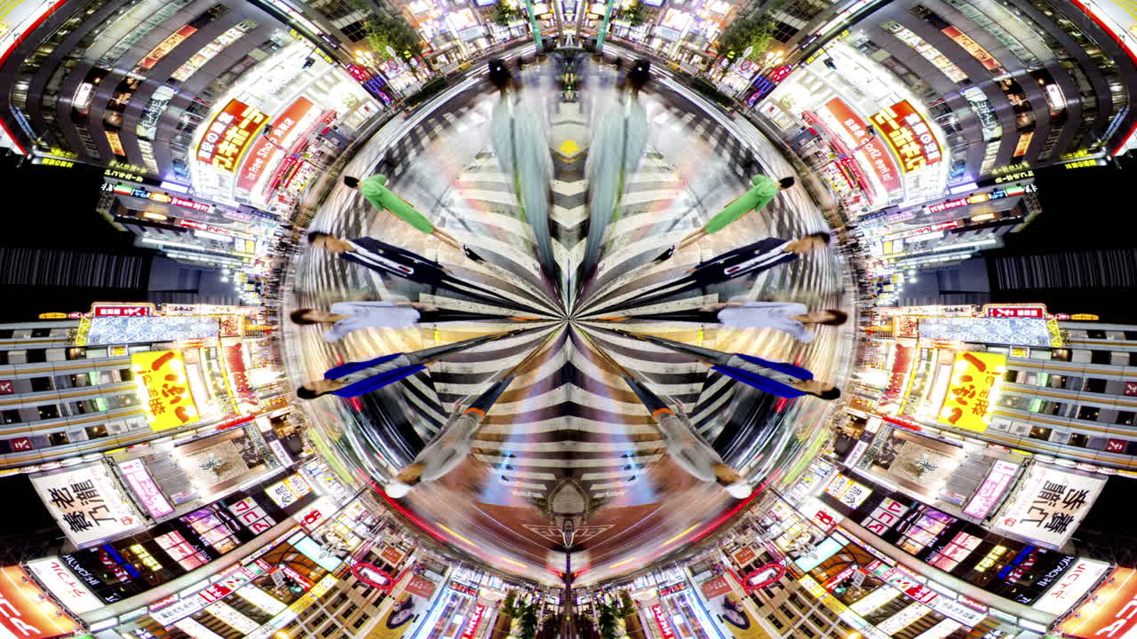 timelapse of tokyo city scene and skyline made into abstract fisheye tiny planet