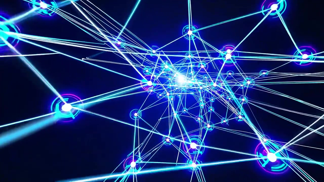 Dynamic Abstract Network of Glowing Lines and Nodes