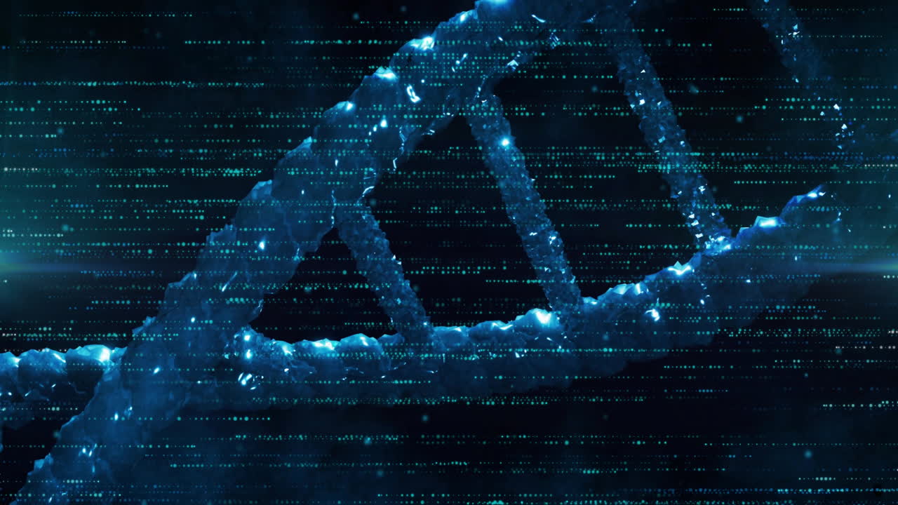 DNA strand and binary coding, scientific data processing animation