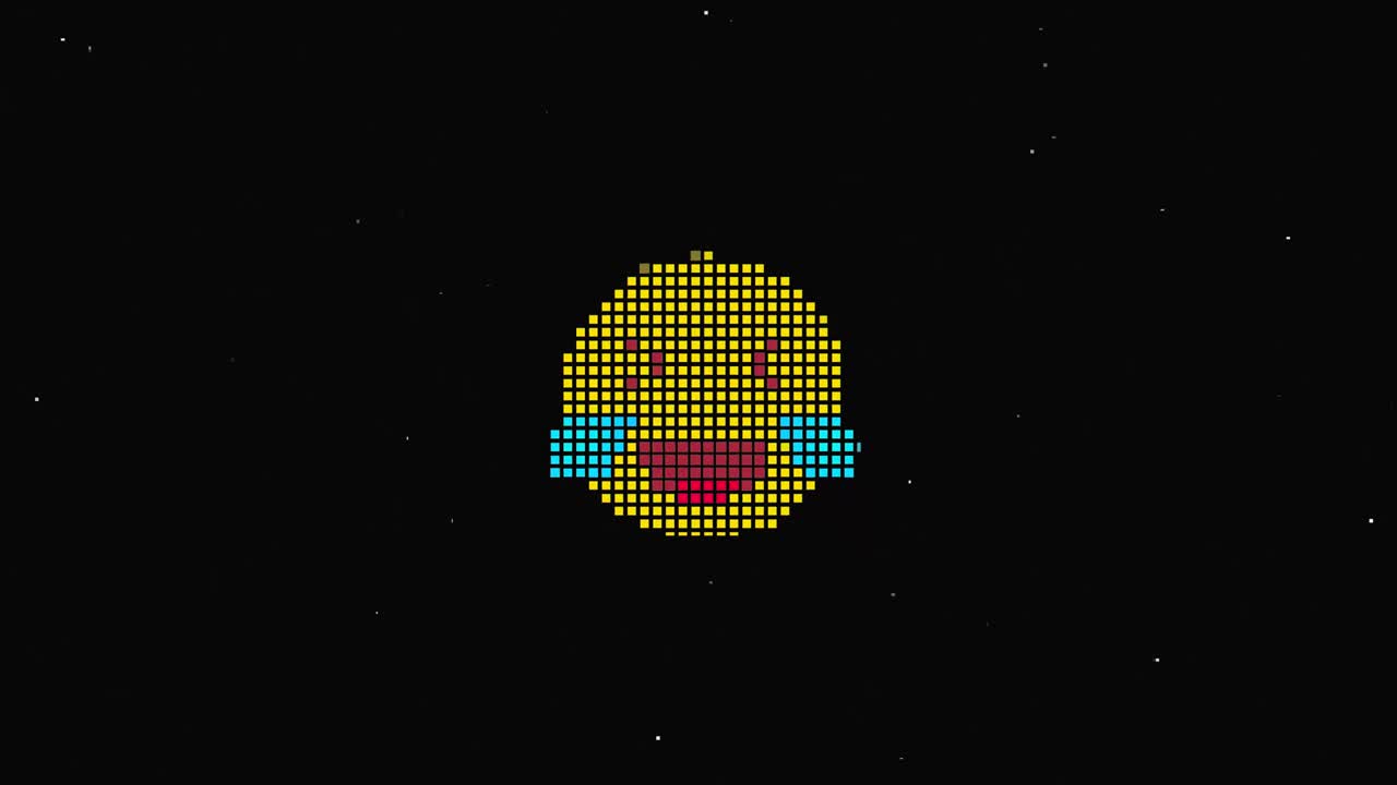 pixel smile hud símbolo holográfico en pantalla de televisión digital vieja animación de glitch de bucle sin costuras. corazones. retro dinámico y alegre. imágenes de video coloridas y vintage.